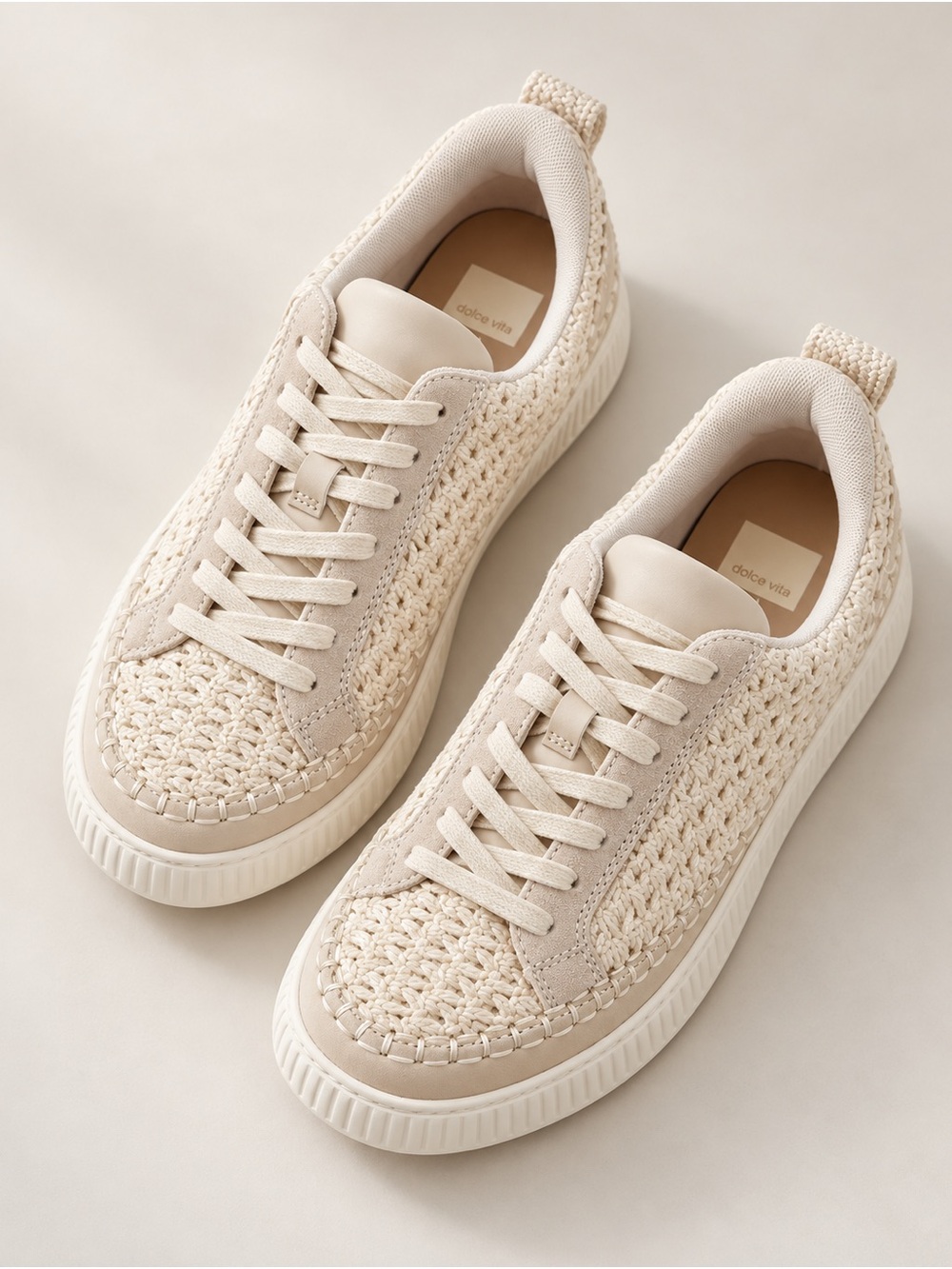 Dolce Vita Cream Woven Lace-Up Platform Sneakers